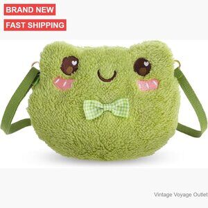 Plush Frog Crossbody Bag with Removable Strap, Portable Travel Wallet Backpack